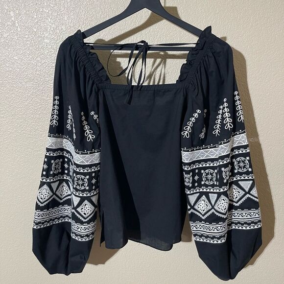 Kobi Halperin Black Blouse with White Embroidery - Picture 2 of 6